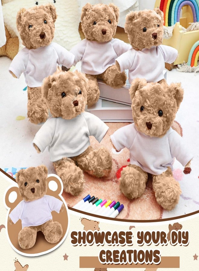Blueweenly 20 Pcs Make Your Own Valentines Stuffed Bear Kit Including 9.84 Inches Velvet Animal White T Shirt 12 Colors Pens and Card DIY Stuffed Plush Valentine Gift for Crafts(Khaki,Bear) - Image 4
